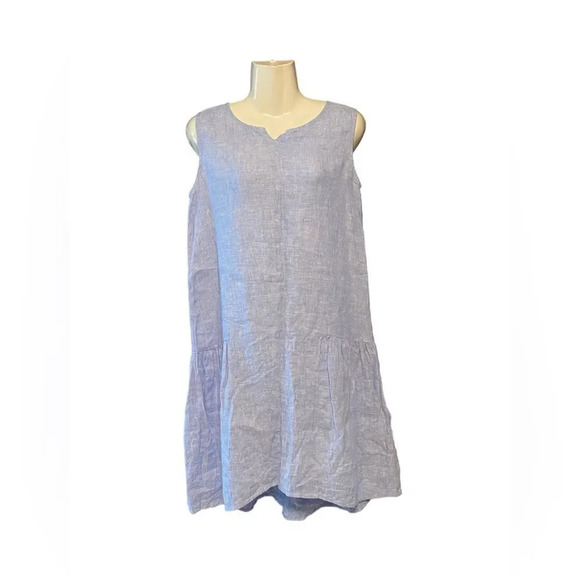 UNQ Linen Sleeveless Drop Waist Baby Doll Dress - Picture 1 of 8